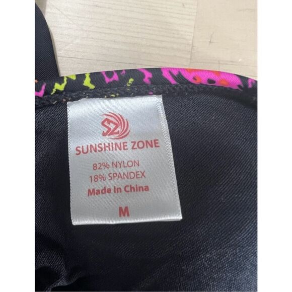 Sunshine Zone Halter Deep V-Neck One Piece Swimsuit Size M Black Pink Printed - Picture 8 of 11